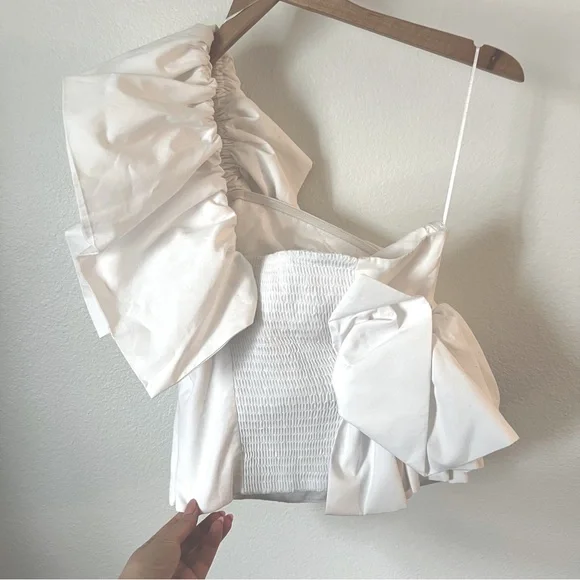 NWT Zara Blogger Fav Asymmetrical One Shoulder Poplin Ruffle Top White - Picture 15 of 16
